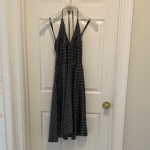 Y2K Black and White Striped Halter Dress